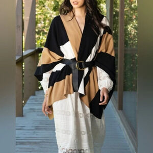 Parrish LA Stevie Neutral Color Block Poncho PA281